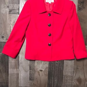 Tahari Red Blazer with Prominent Collar